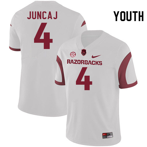 Youth #4 Anton Juncaj Arkansas Razorbacks College Football Jerseys Stitched-White